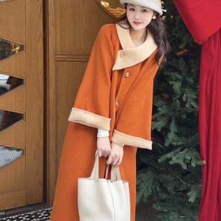 乔与乔伊 柿柿如意 法式复古橙色双面羊毛大衣