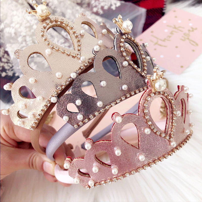 儿童皇冠公主镶钻仿皮光面发箍