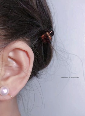 超大天然珍珠手作无耳洞不疼耳钉彩色馒头珍珠14k包金蚊香盘耳夹