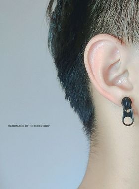 潮流玩酷街头个性拉链无耳洞不疼耳钉独特黑色男款舒适蚊香盘耳夹
