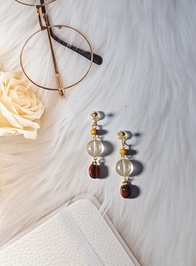 【孤品】「卡布奇诺」原创设计描金文艺复古咖啡豆无痛蚊香耳夹