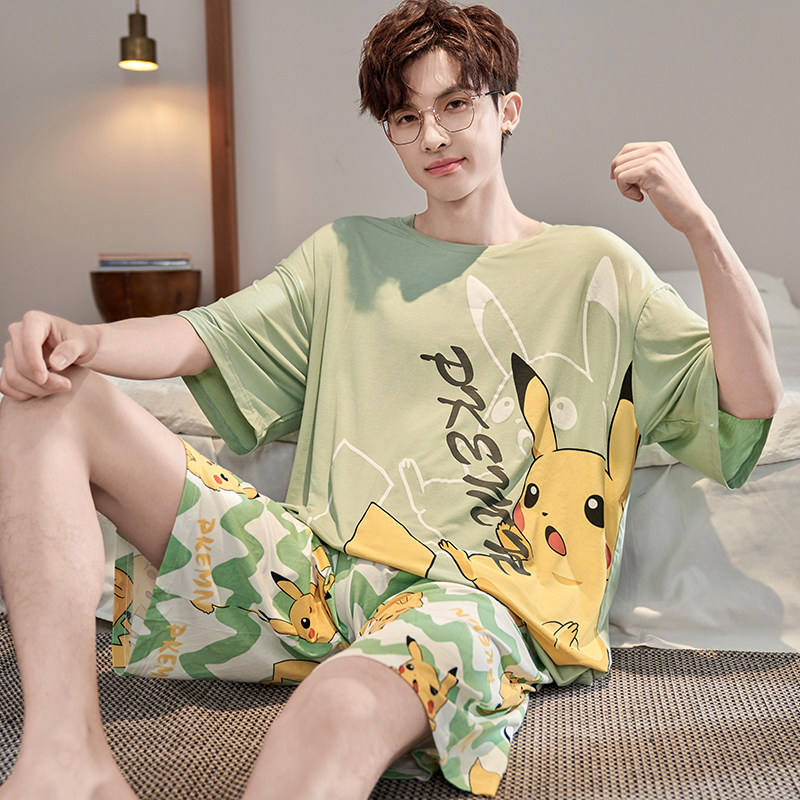 睡衣男夏季薄款莫代尔短袖卡通青少年男孩初中学生大童家居服套装