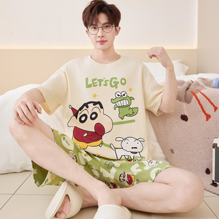 青少年睡衣男士夏季纯棉短袖动漫卡通男孩初中学生大童家居服套装
