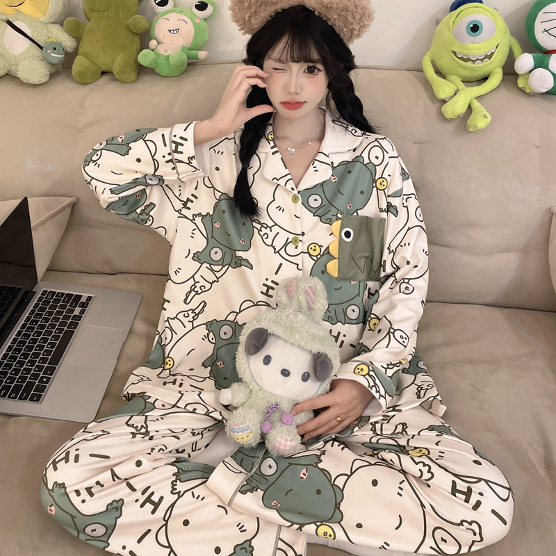 德绒女士睡衣长袖秋冬季青少年卡通甜美保暖加厚款妈妈家居服套装