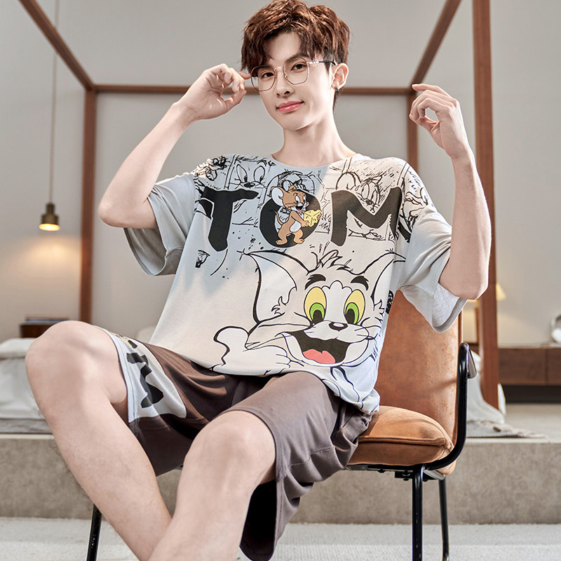 睡衣男夏季薄款莫代尔短袖卡通青少年男孩初中学生大童套装家居服