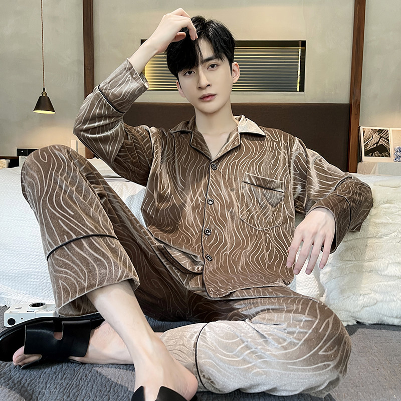 春秋款睡衣男士长袖金丝绒加厚青少年休闲秋冬季可外穿家居服套装