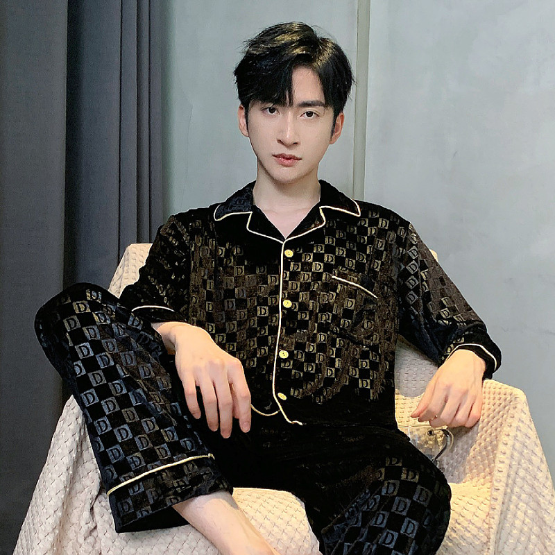 睡衣男士长袖金丝绒春秋款加厚青少年休闲秋冬季可外穿套装家居服