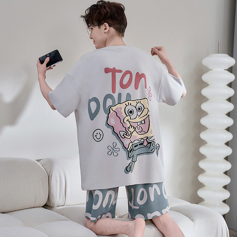 青少年睡衣男夏季纯棉薄款卡通男孩短袖初中学生大童女套装家居服