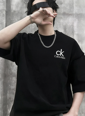 夏季新款男士ck短袖T恤休闲纯棉loog印花字母圆领体恤半袖打底衫