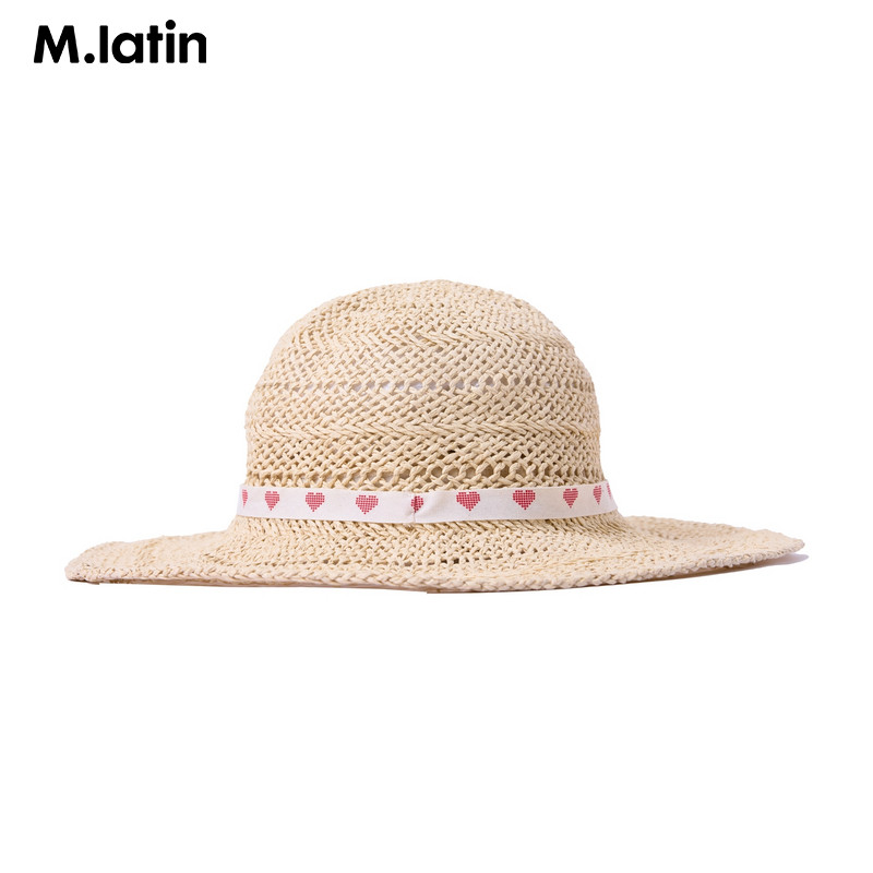 马拉丁童装儿童帽子25夏装新款女大童爱心织带俏皮有型草帽