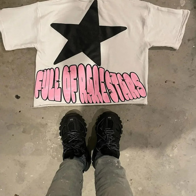 Oversized Lettering Stars and Foam Graphic T-Shirt