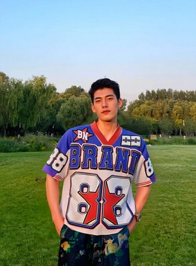 Y2K  print T-shirt men's casual rap trend baseball short