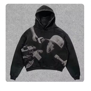 Rap Graphic Print Loose Cotton Pullover Hoodie男女款