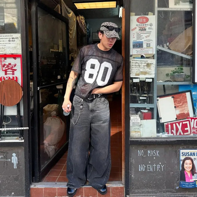 Mesh复古做旧水洗短袖T恤