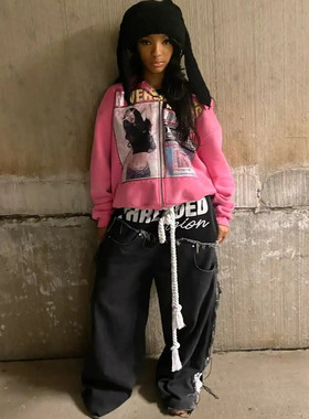 Retro fashion print loose casual sportswear男女