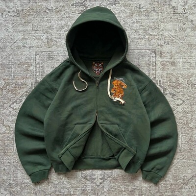 Retro hooded sweatshirt  Double zipper sports shirt