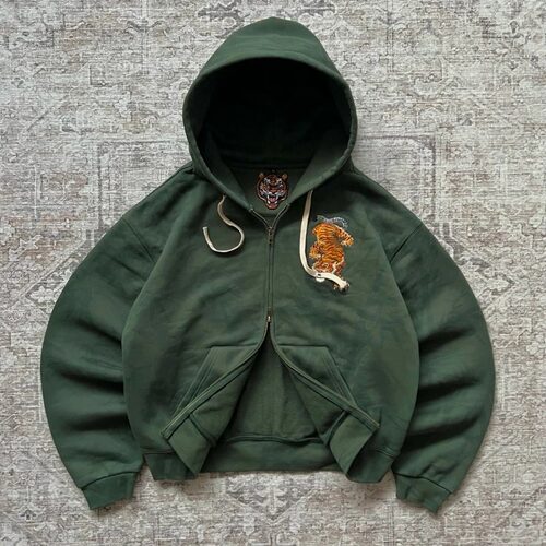 Retro hooded sweatshirt  Double zipper sports shirt