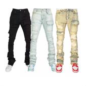 workwear jeans男款 stretch washed New patch ripped straight