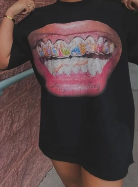 Y2K men t shirts vintage Harajuku Gothic print男女休闲款