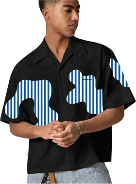 Men's Cropped Shirt Down Short Sleeve Y2K Cool Crop Tops Tee