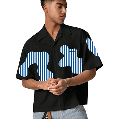 Men's Cropped Shirt Down Short Sleeve Y2K Cool Crop Tops Tee