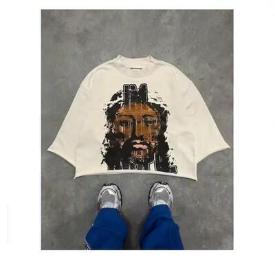 Printed three-quarter sleeve vintage T-shirt男女款