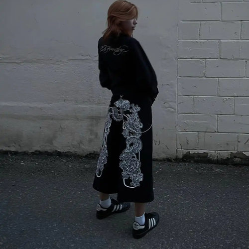 New Dragon Pattern Denim Shorts Vintage Jeans