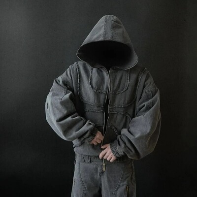 Jeans jacket with double zippers, extra large size