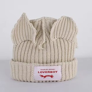 solid color hat男女款 ear wool needle pig Cat warm