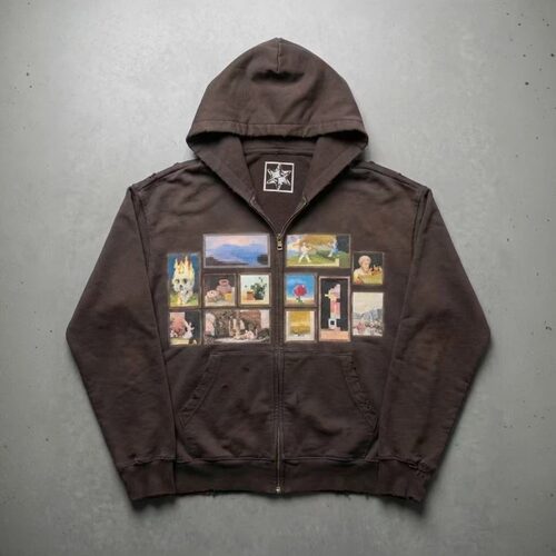 Dyed-wear-type tear-art hooded sweater