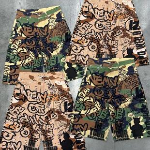Graffiti denim shorts Y2K jeans punk hip hop loose shorts