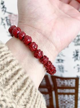 寓意美好造型莲花红砂手串ins风