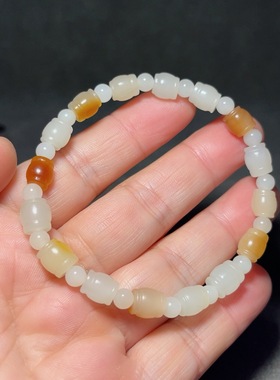 天然新疆和田玉白玉籽料手链手串14克