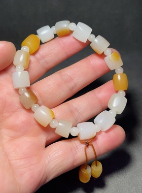 天然新疆和田玉白玉籽料手牌手链18.5克
