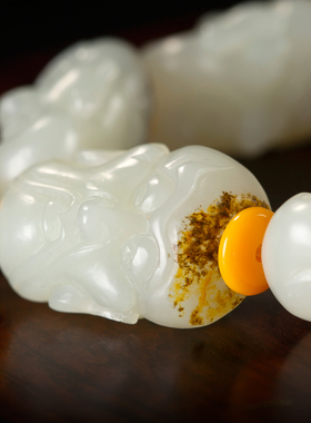 俄罗斯鹿皮白玉籽玉手链罗汉80.6克天然籽料