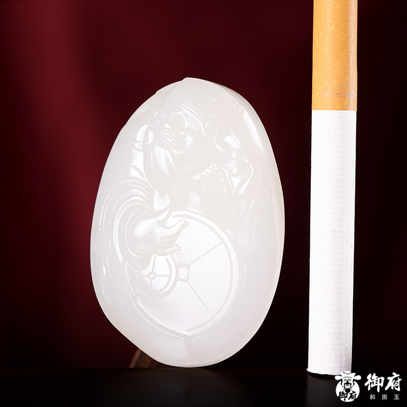 新疆和田玉白玉籽料把件挂件吊坠洒金皮白玉籽玉玉牌 财神29.1克