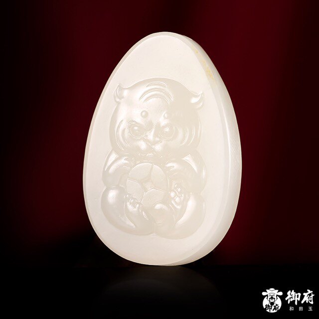 新疆和田玉洒金皮白玉籽玉玉牌 发财虎 12.2克挂坠吊坠挂坠
