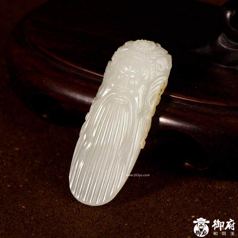 新疆和田玉黄皮白玉籽玉挂件吊坠挂坠把件玉雕关公 16.5克
