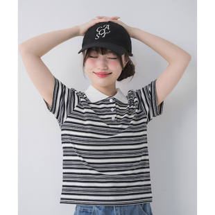 26SS日系可爱条纹纯棉洗水短袖翻领合身版型马球衫polo衫通勤女款