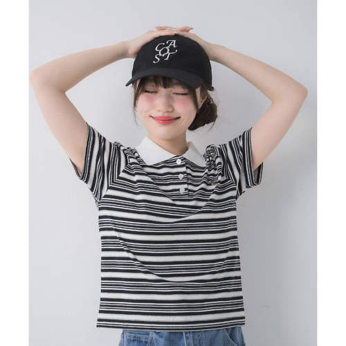 26SS日系可爱条纹纯棉洗水短袖翻领合身版型马球衫polo衫通勤女款