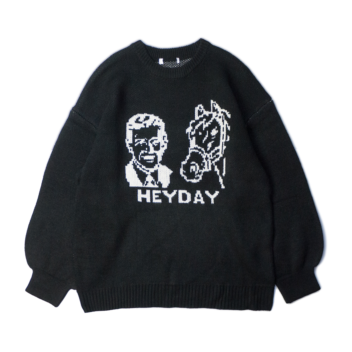 日系双面织马术宽松大版提花长袖毛衣女款中长款圆领套头通勤