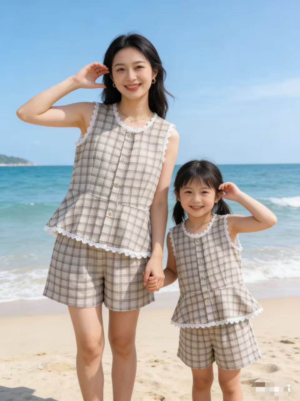 2026夏季新款亲子款母女格子家居服套装夏季格子背心短裤两件套