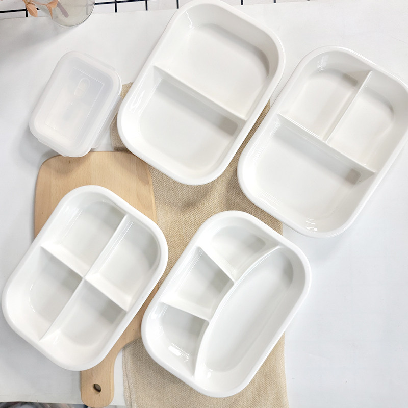 硕扣陶瓷长方形分格盘饭盒食品级图片