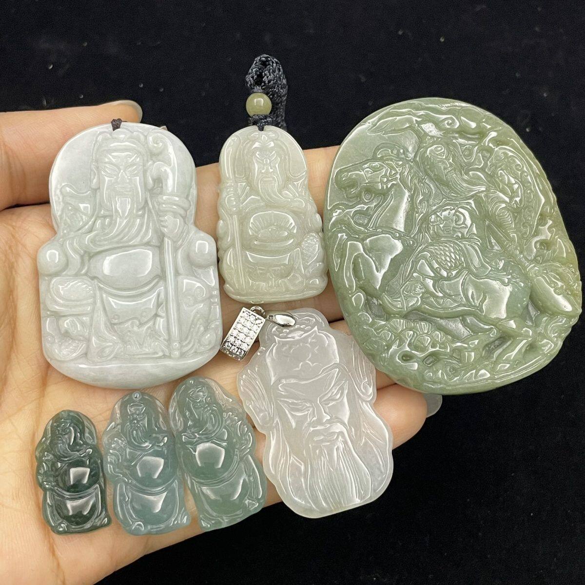 天然正品翡翠蓝水关公吊坠男女款关二爷玉牌挂件缅甸玉石招财关公