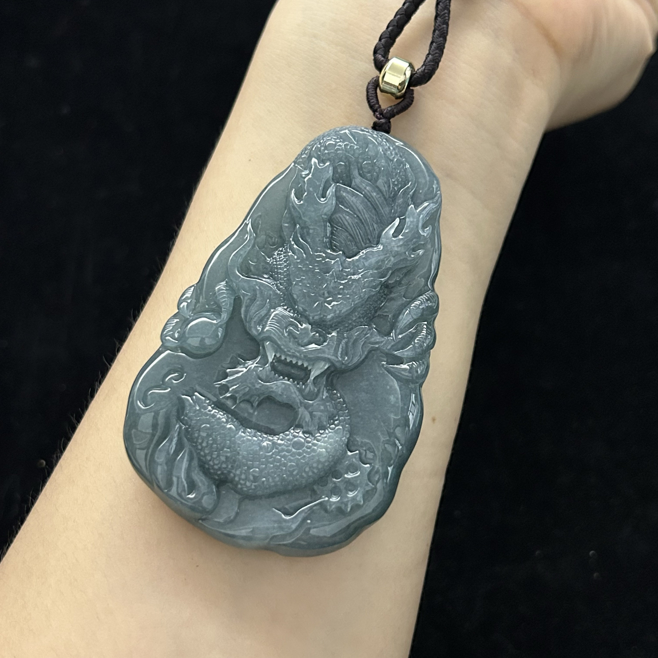 霸气精工雕刻翡翠龙牌 大件厚装翡翠蓝水龙牌吊坠男款生肖龙挂件