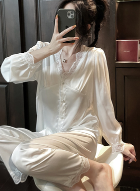 春夏睡衣绸缎丝绸冰雪丝V领蕾丝花边公主家居服仙女甜美网红薄款