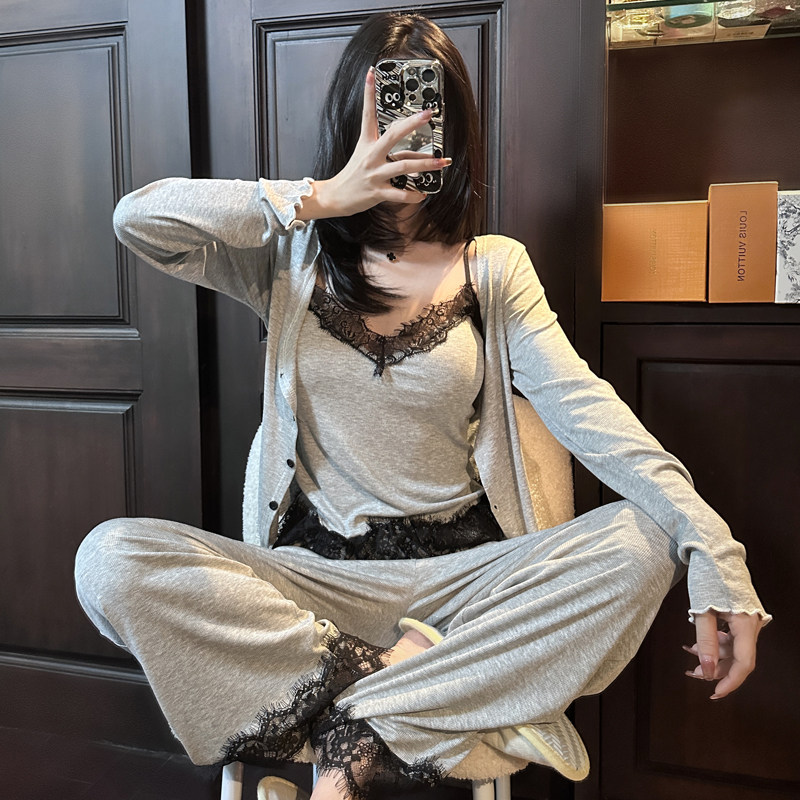 小香风甜美带胸垫家居服外穿