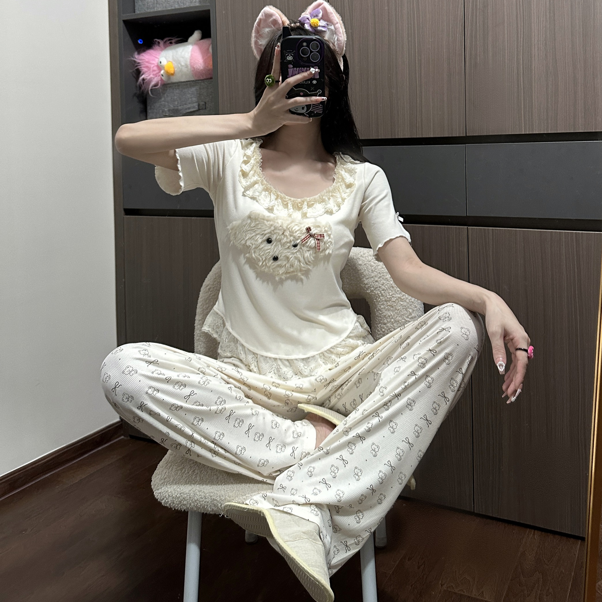 2025新款纯棉短袖长裤睡衣套装