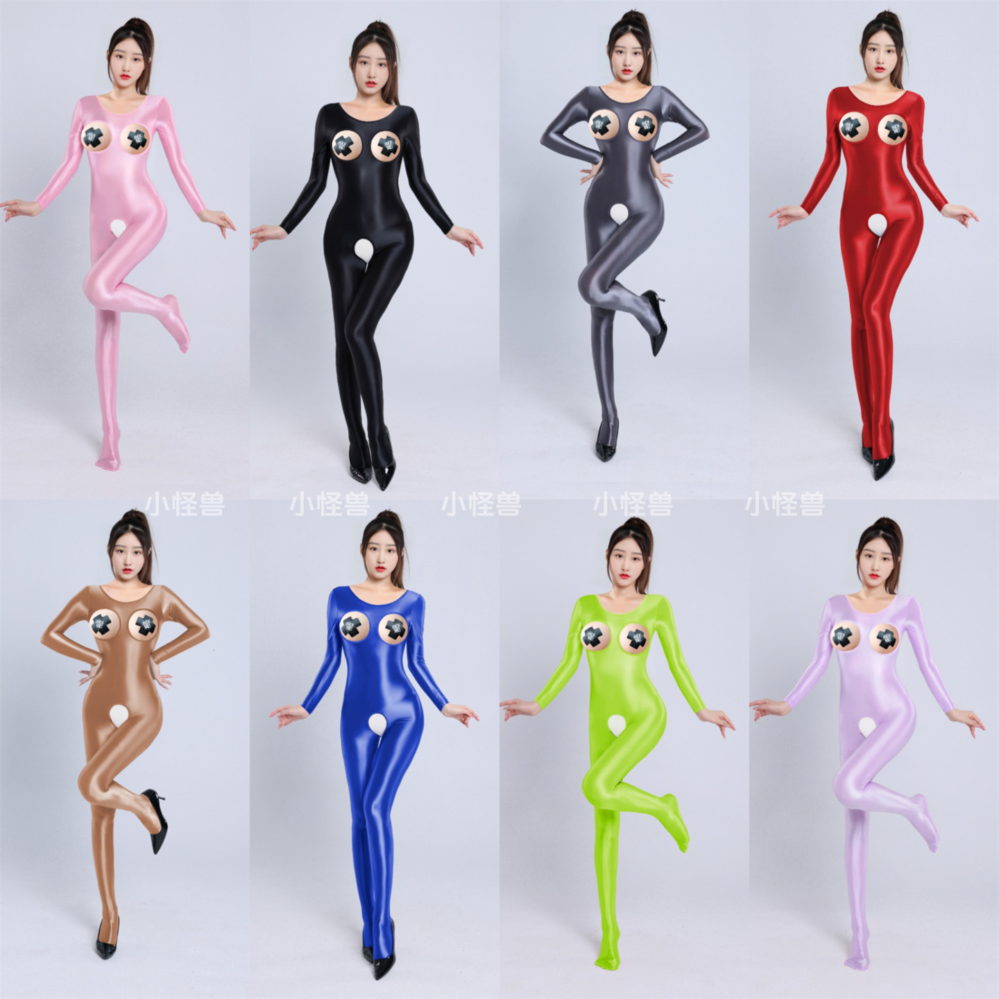 漏胸缎面塑身连体衣大码瑜伽服图片