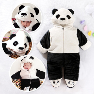 新款 熊猫造型动物哈衣宝宝连身衣爬服外出婴幼儿爬服童装 加厚 冬季